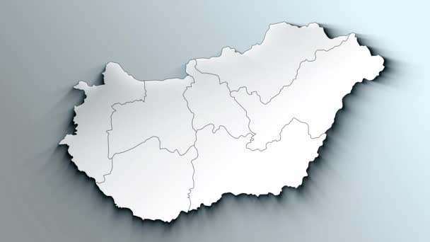 Mapa Branco Moderno Hungria Com Regiões — Vídeo de Stock