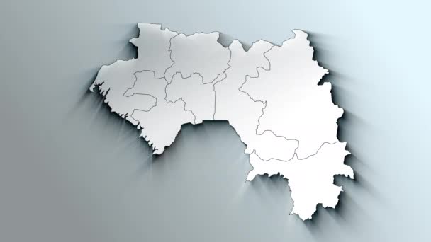 Mappa Bianca Moderna Della Guinea Con Regioni — Video Stock