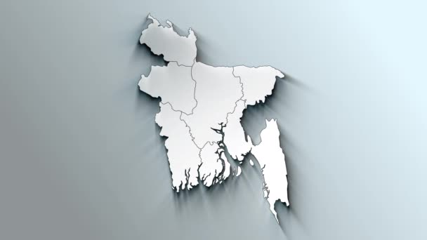 Nowoczesna Biała Mapa Bangladeszu Rejonami — Wideo stockowe