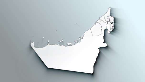 Mapa Branco Moderno Dos Emirados Árabes Unidos Com Emirates — Vídeo de Stock