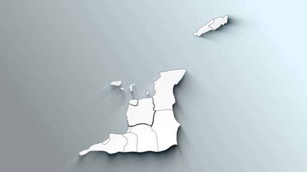 Moderne Weiße Landkarte Von Trinidad Und Tobago Mit Regionen — Stockvideo