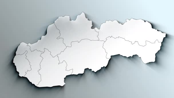 Сучасна Біла Мапа Словаччини Регіонами — стокове відео