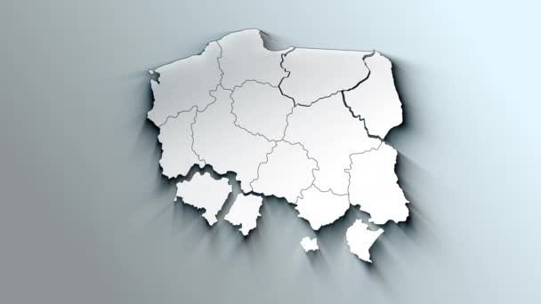 Nowoczesna Biała Mapa Polski Prowincjami — Wideo stockowe