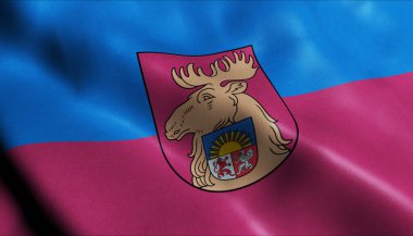 3D Illustration of a waving Latvia city flag of Jelgava