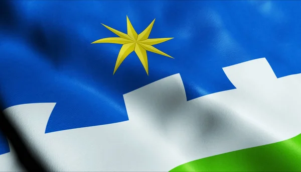Uhlirske Janovice挥动捷克城市旗帜的3D图像 — 图库照片