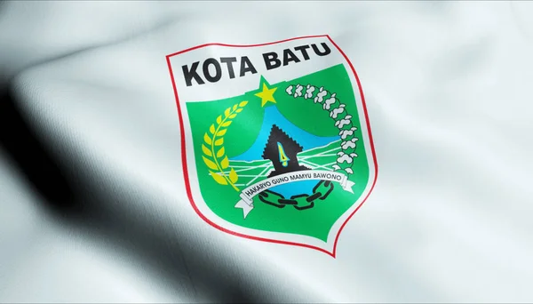 Illusztráció Egy Hullámzó Indonézia Város Zászlaját Batu — Stock Fotó