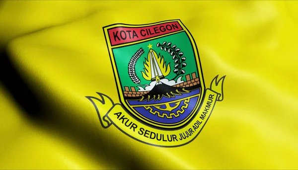 Ilustracja Machającej Flagi Miasta Indonezja Cilegon — Zdjęcie stockowe