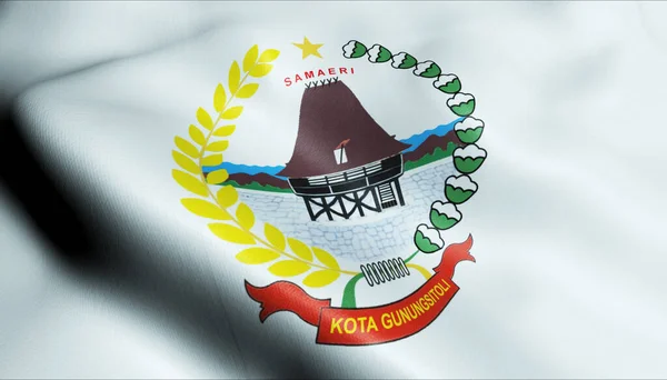 Ilustrace Vlnící Indonéské Městské Vlajky Gunungsitoli — Stock fotografie