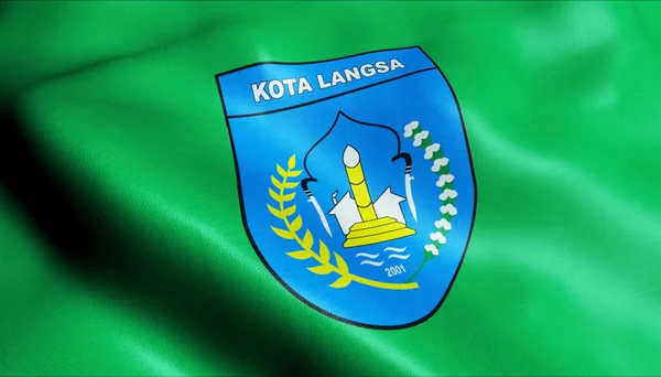 Ilustracja Machającej Flagi Miasta Indonezja Langsa — Zdjęcie stockowe