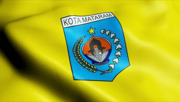 Εικονογράφηση Ενός Κυματίζει Σημαία Της Πόλης Της Ινδονησίας Mataram — Φωτογραφία Αρχείου