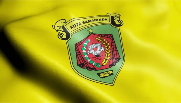印度尼西亚萨林达市一面飘扬的旗帜的3D图像 — 图库照片