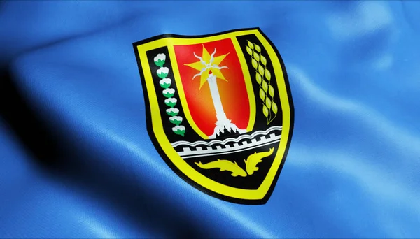 印度尼西亚三宝市一面飘扬的城市旗帜的3D图像 — 图库照片