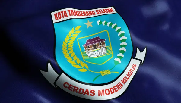 Ilustracja Machającej Flagi Miasta Indonezji Południowego Tangerang — Zdjęcie stockowe