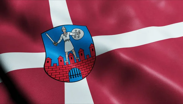 Ilustrace Vlnící Lotyšské Městské Vlajky Cesis — Stock fotografie