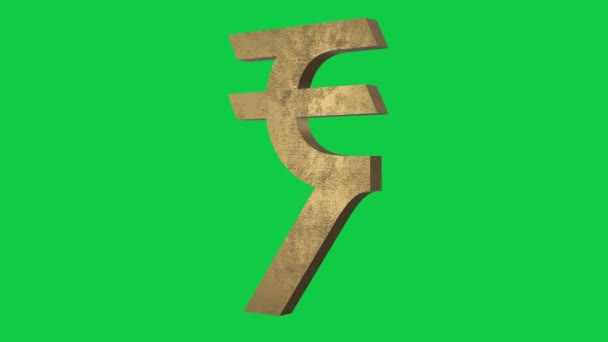 Вращение Символа Рупии Зеленом Экране — стоковое видео