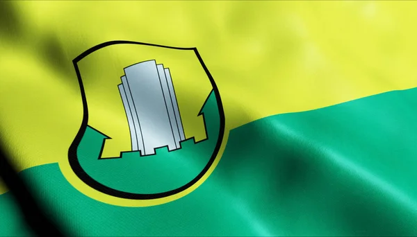 3D Illustration of a waving Slovenian city flag of Velenje