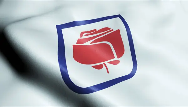 3D Illustration of a waving Slovenian city flag of Nova Gorica
