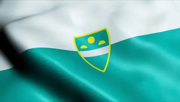 3D Illustration of a waving Slovenian city flag of Murska Sobota