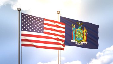New York ve ABD 'yi Mavi Gökteki Bayrak Direğinde Güneş Işığıyla Dalgalanıyor