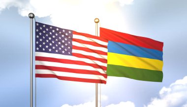 Mauritius ve ABD 'yi Mavi Gökteki Bayrak Direğinde Güneş Işığıyla Dalgalanıyor