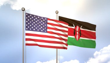Kenya ve ABD 'yi Mavi Gökteki Bayrak Direğinde Güneş Işığıyla Dalgalanıyor