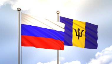 Rusya ve Barbados Bayraklarını Güneş Işığıyla Dalgalayan 3D