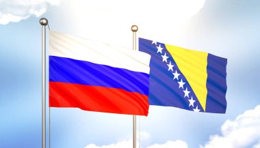 Rusya ve Bosna Bayraklarını Güneş Işığıyla Dalgalayan 3D
