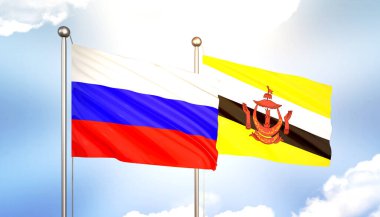 Rusya ve Brunei Bayraklarını Güneş Işığıyla Dalgalayan 3D