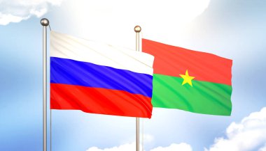 Rusya ve Burkina Faso Bayraklarını Güneş Işığıyla Dalgalayan 3D