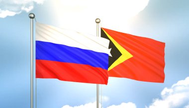 Rusya ve Doğu Timor Bayraklarını Güneş Işığıyla Dalgalayan 3D