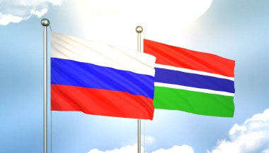 Rusya ve Gambiya Bayraklarını Güneş Işığıyla Dalgalayan 3D