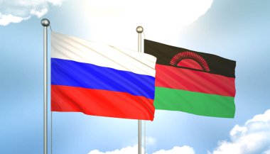 Rusya ve Malawi Bayraklarını Güneş Işığıyla Dalgalayan 3D