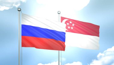 Rusya ve Singapur Bayraklarını Güneş Işığıyla Dalgalayan 3D