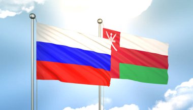 Rusya ve Umman Bayraklarını Güneş Işığıyla Dalgalayan 3D