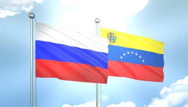 Rusya ve Venezuela Bayraklarını Güneş Işığıyla Dalgalayan 3D