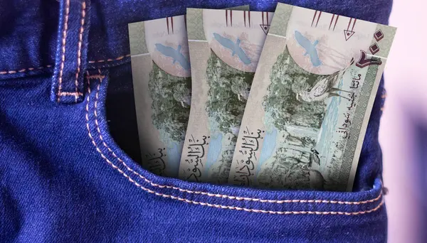Egy Rakás Szudáni 200 Fontos Bankjegy Egy Farmerben Zsebre Vágja Jogdíjmentes Stock Fotók