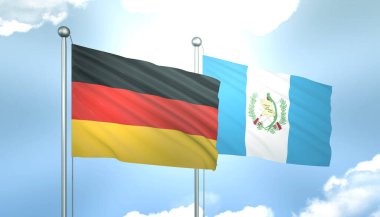 3D Almanya Bayrağı ve Guatemala Mavi Gök 'te Güneş Işığıyla