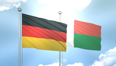 Almanya 'nın 3D Bayrağı ve Madagaskar Mavi Gökyüzünde Güneş Işığıyla