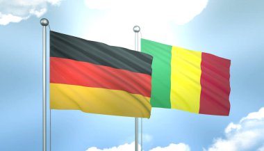 Almanya 'nın 3D Bayrağı ve Mali Mavi Gökyüzünde Güneş Işığıyla