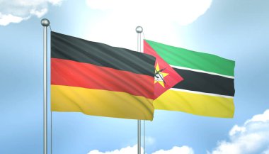 Almanya 'nın 3D Bayrağı ve Mavi Gökyüzünde Güneş Işığıyla Mozambik