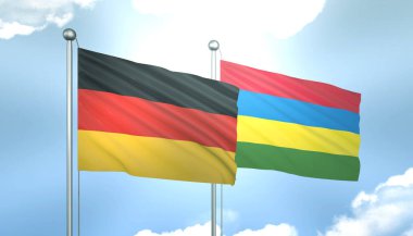 3D Almanya Bayrağı ve Mauritius Mavi Gökyüzünde Güneş Işığıyla