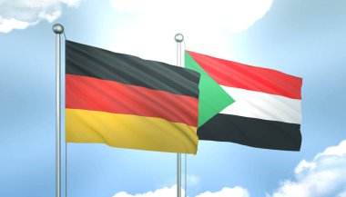 Almanya 'nın 3D Bayrağı ve Sudan Mavi Gökyüzünde Güneş Işığıyla