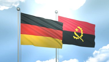 Almanya 'nın 3D Bayrağı ve Angola Mavi Gökyüzünde Güneş Işığıyla