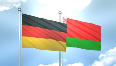 3D Almanya Bayrağı ve Beyaz Rusya Mavi Gök 'te Güneş Işığıyla