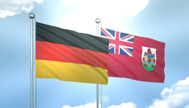 Almanya 'nın 3D Bayrağı ve Bermuda Mavi Gökyüzünde Güneş Işığıyla
