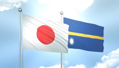 Japonya 'nın 3D Bayrağı ve Mavi Gök' te Güneş Işığıyla Nauru