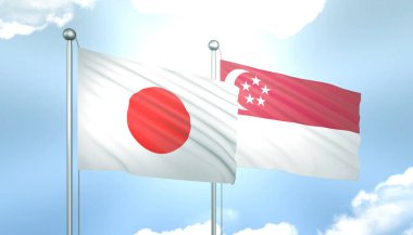 Japonya 'nın 3D Bayrağı ve Mavi Gök' ün X 'i Güneş Işığıyla