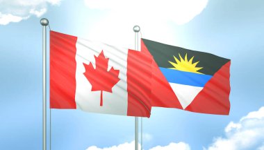 3D Flag of Canada and Antigua Barbuda on Blue Sky with Sun Shine clipart