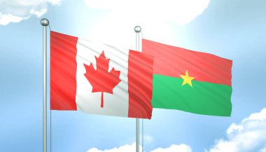 3D Kanada Bayrağı ve Burkina Faso Mavi Gökyüzünde Güneş Işığıyla
