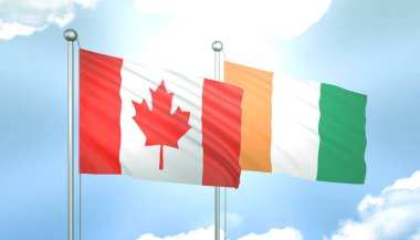 Kanada 'nın 3D Bayrağı ve Mavi Gökyüzünde Fildişi Sahili Güneş Işığıyla